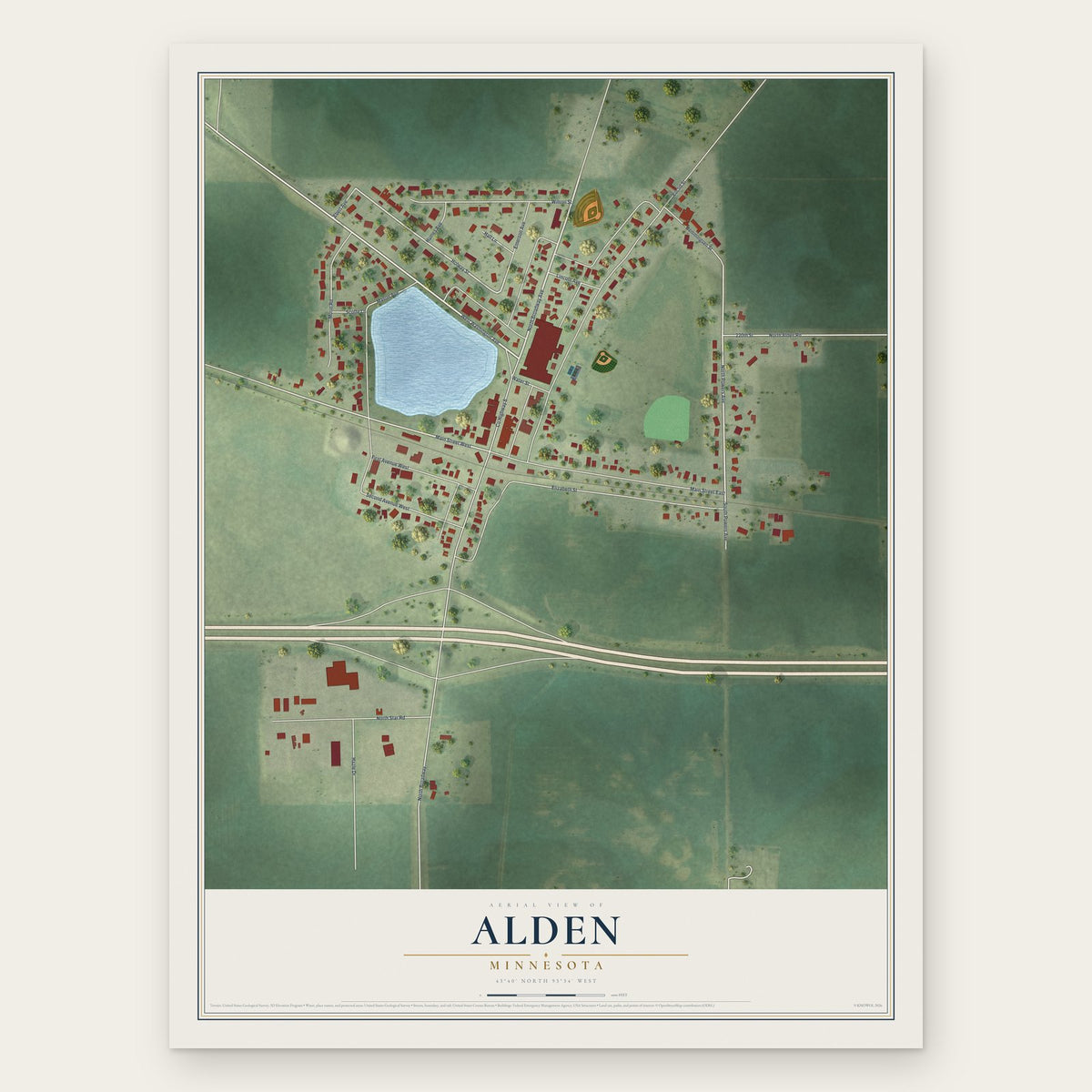 Alden, Minnesota map print, the full design