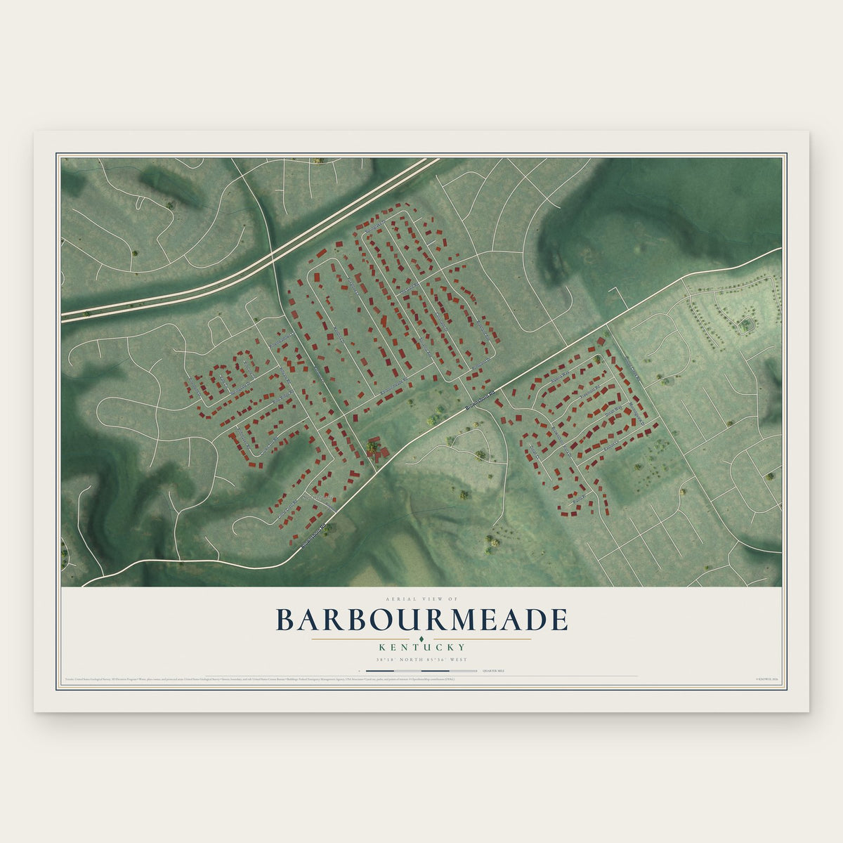 Barbourmeade, Kentucky map print, the full design