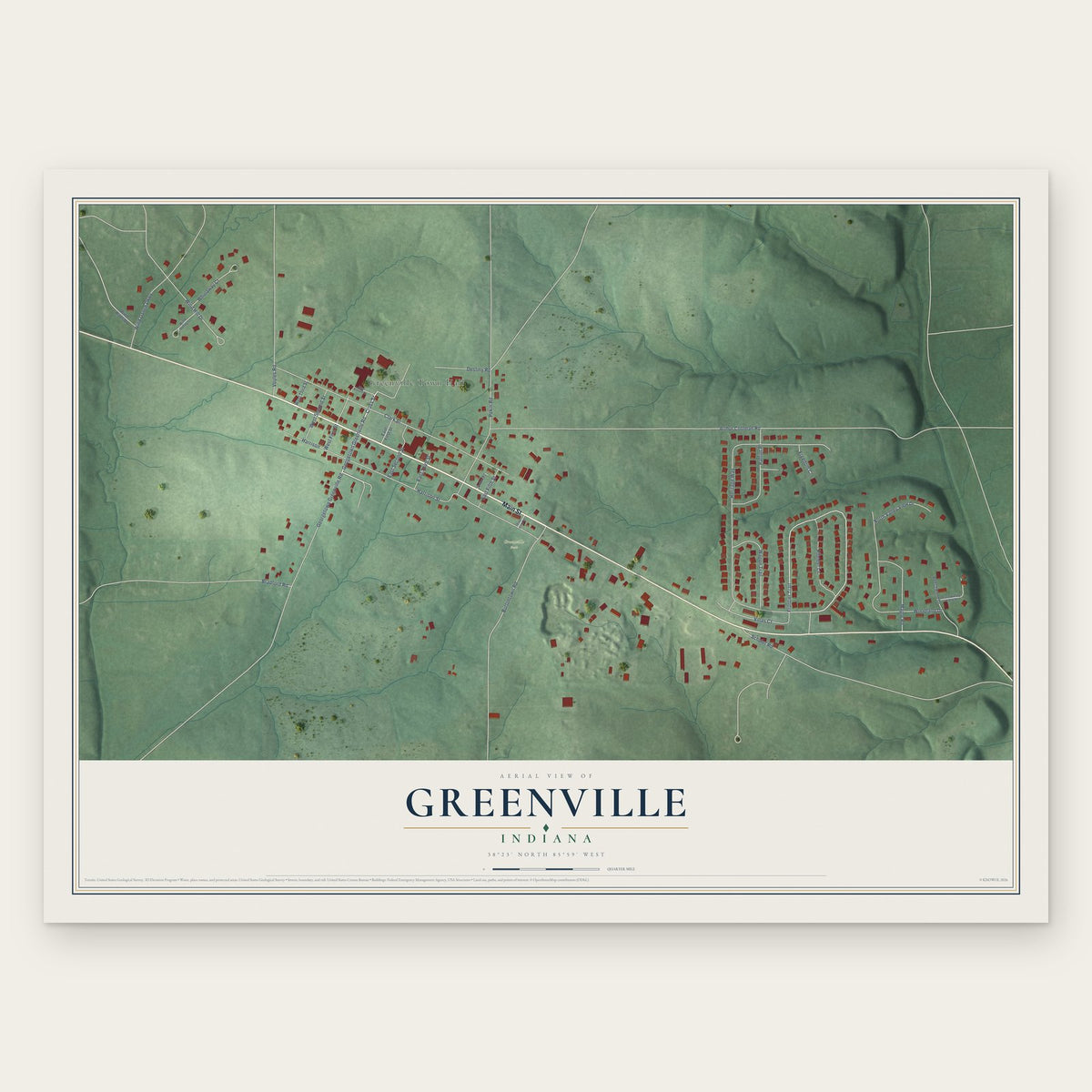 Greenville, Indiana map print, the full design