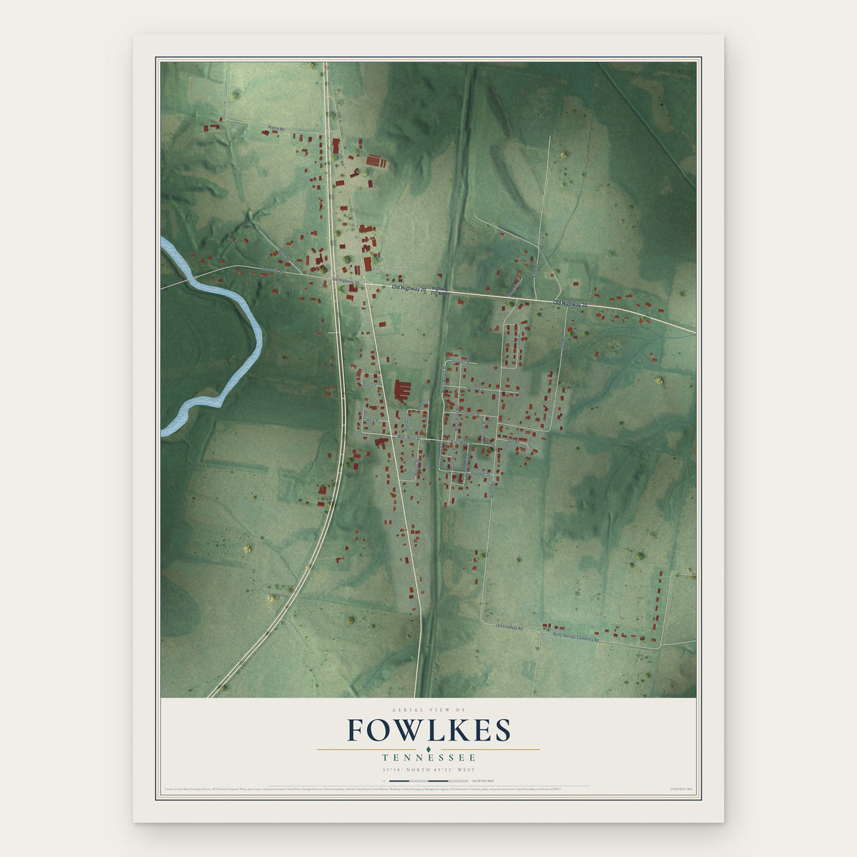 Fowlkes, Tennessee map print, the full design