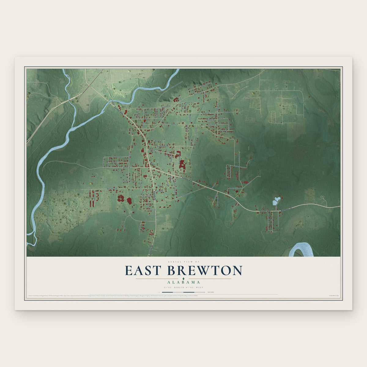 East Brewton, Alabama map print, the full design