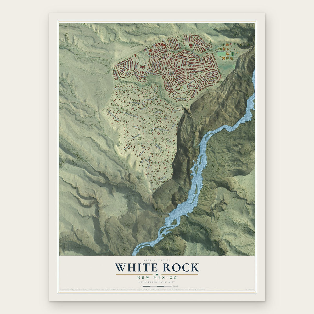 White Rock, New Mexico map print, the full design