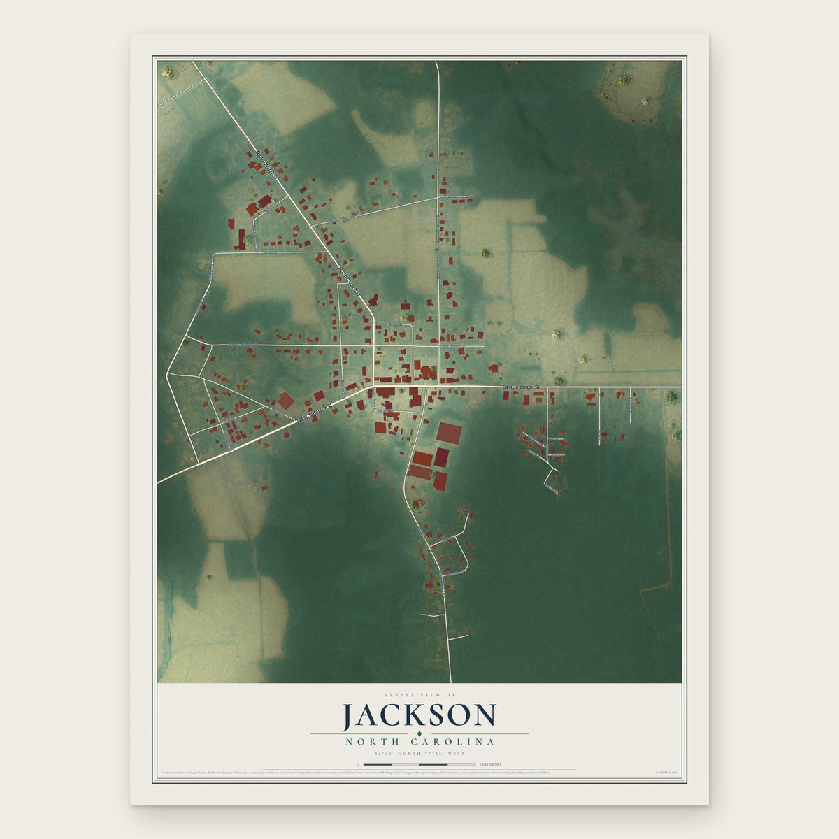Jackson, North Carolina map print, the full design