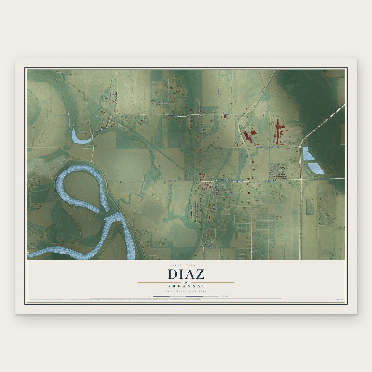 Diaz, Arkansas map print, the full design
