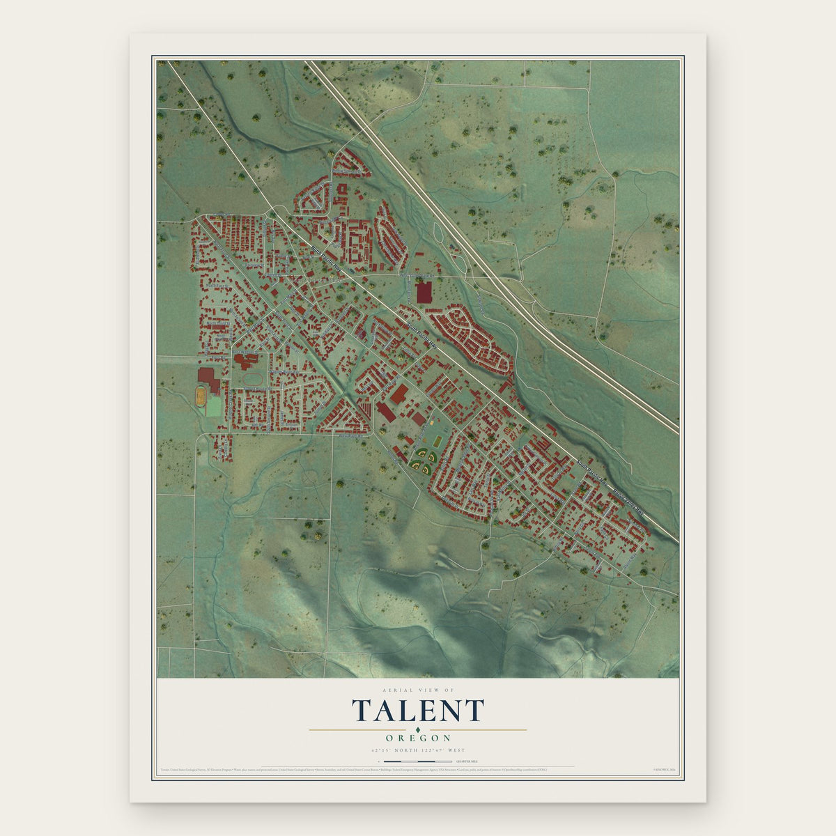 Talent, Oregon map print, the full design