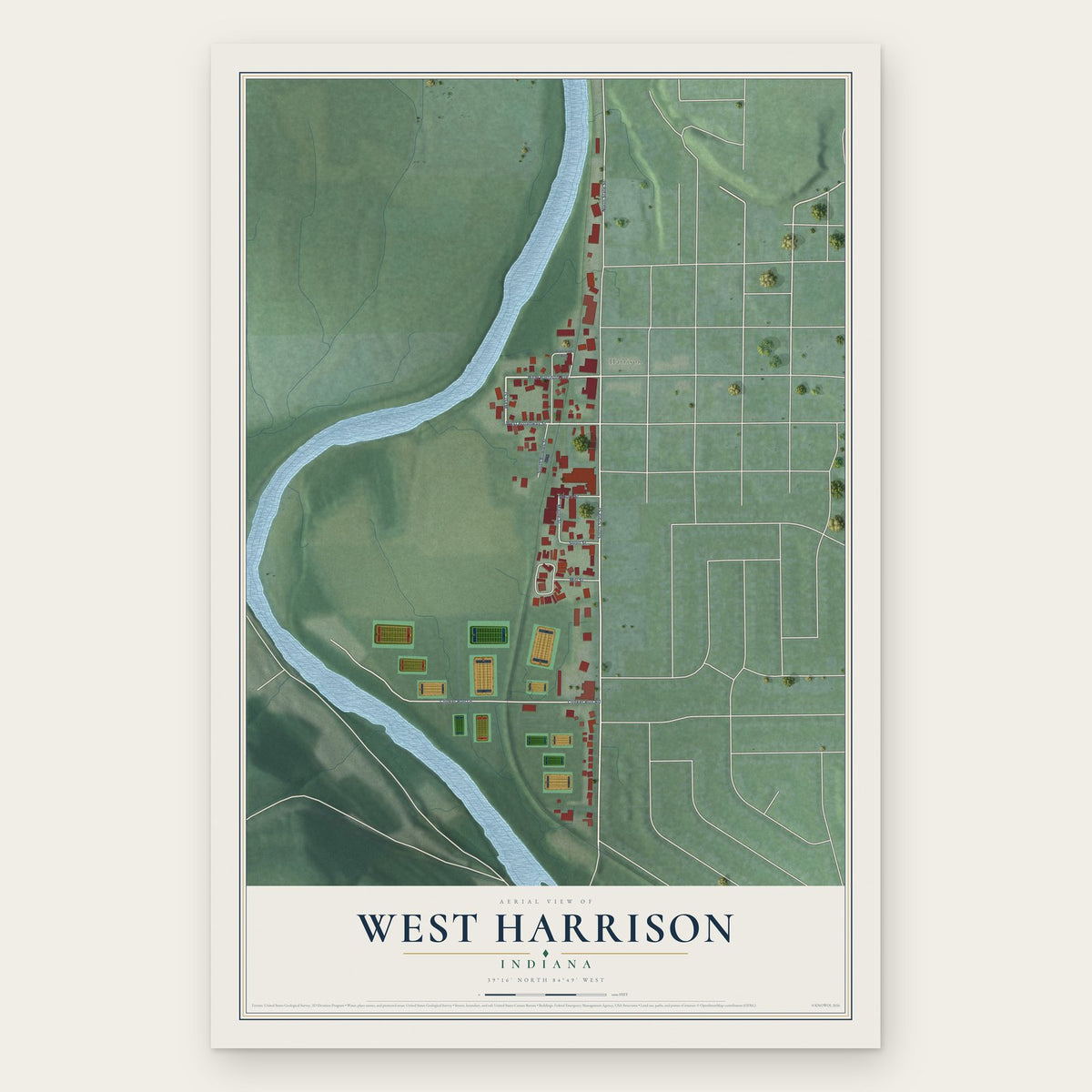 West Harrison, Indiana map print, the full design