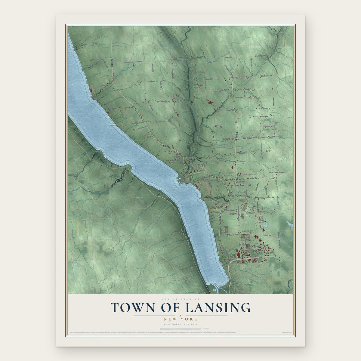 Town of Lansing, New York map print, the full design
