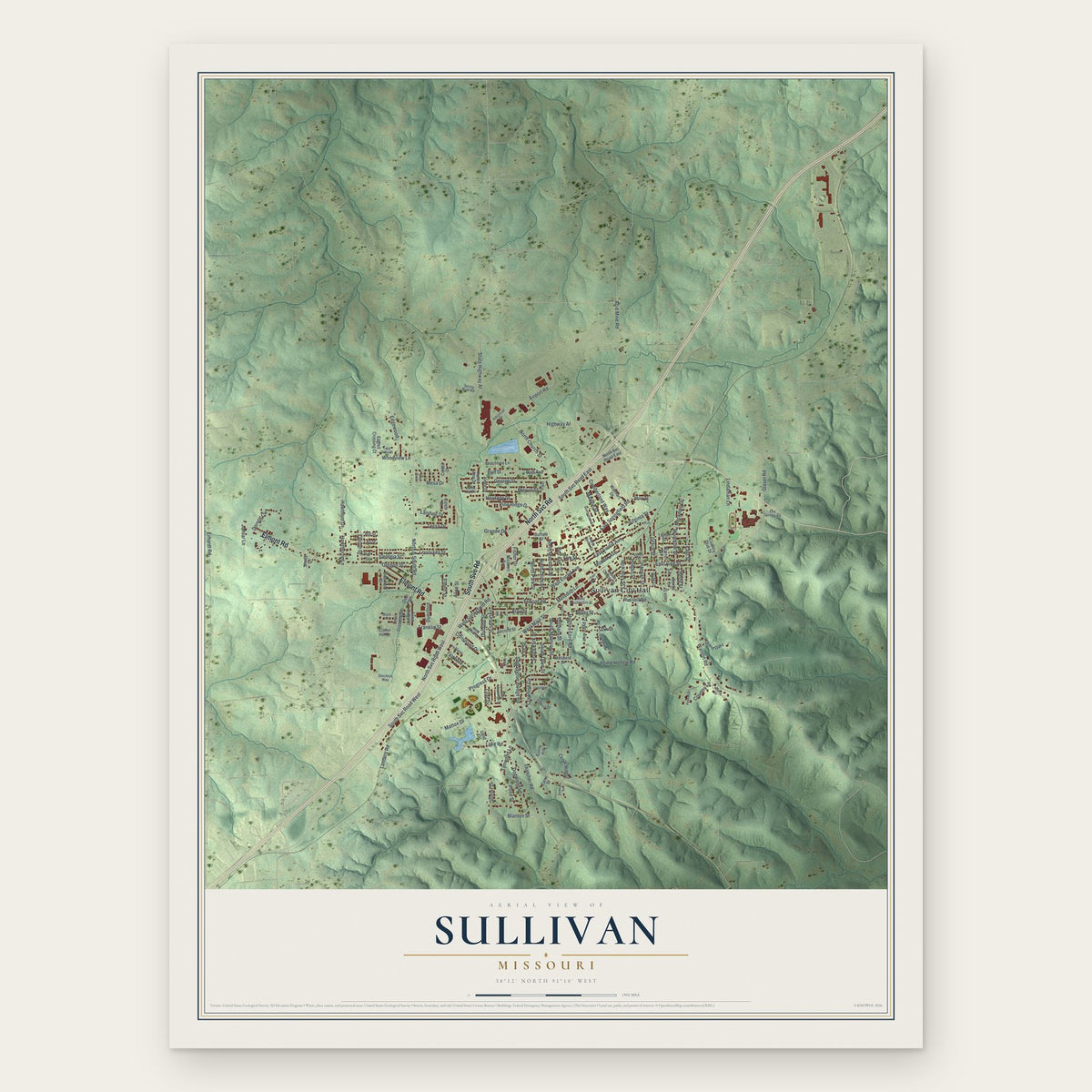 Sullivan, Missouri map print, the full design