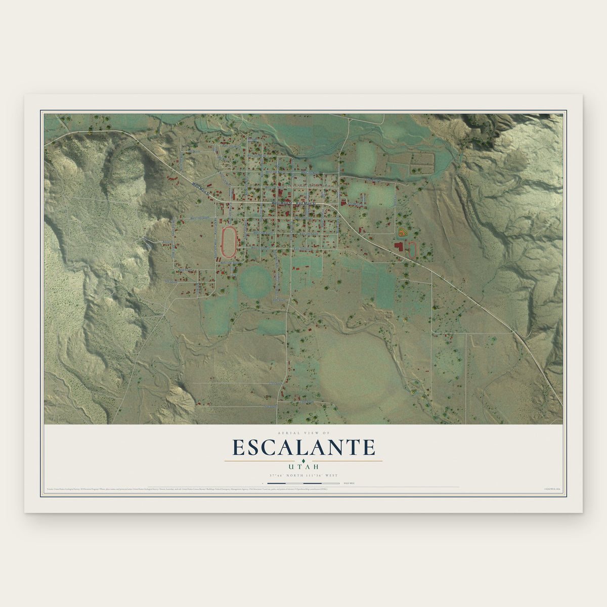 Escalante, Utah map print, the full design