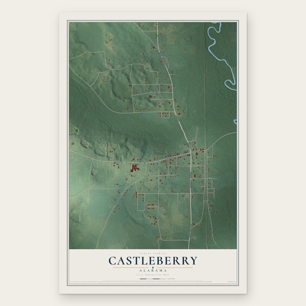 Castleberry, Alabama map print, the full design