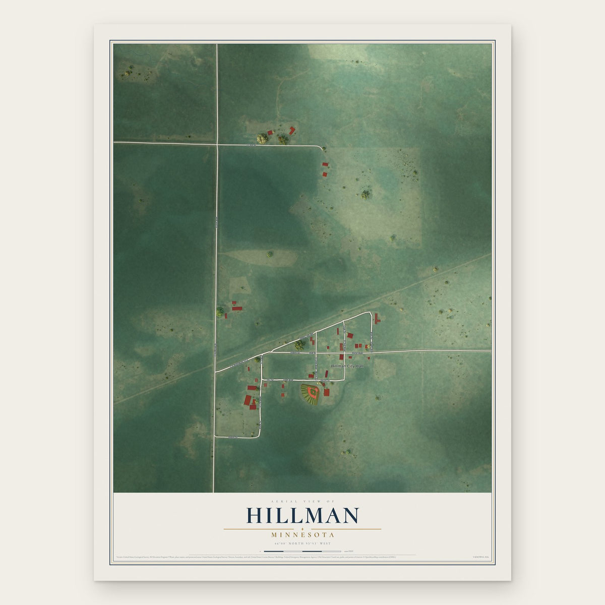 Hillman, Minnesota map print, the full design