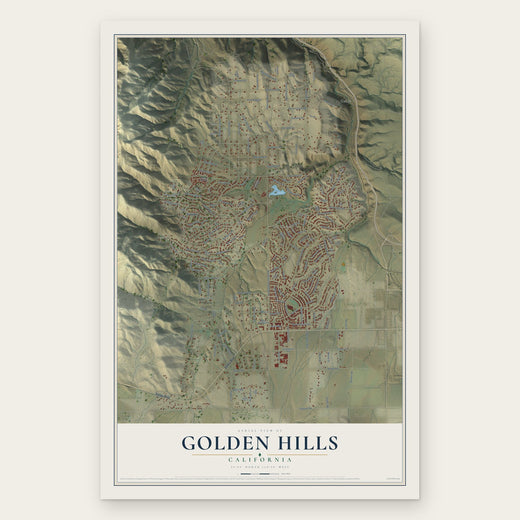 Golden Hills, California map print, the full design