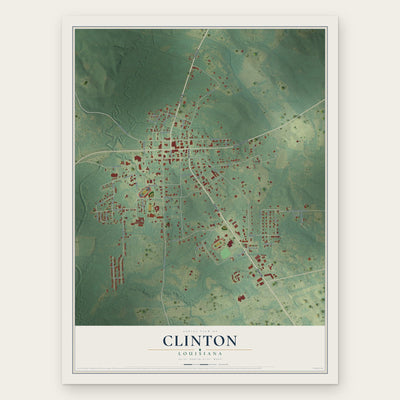 Clinton, Louisiana map print, the full design
