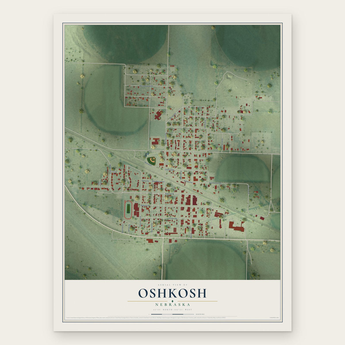 Oshkosh, Nebraska map print, the full design