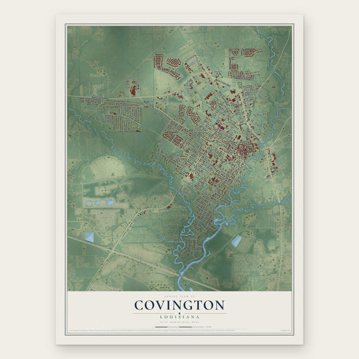 Covington, Louisiana map print, the full design