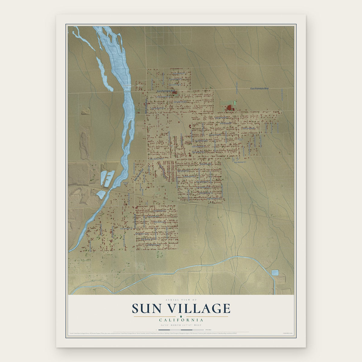 Sun Village, California map print, the full design