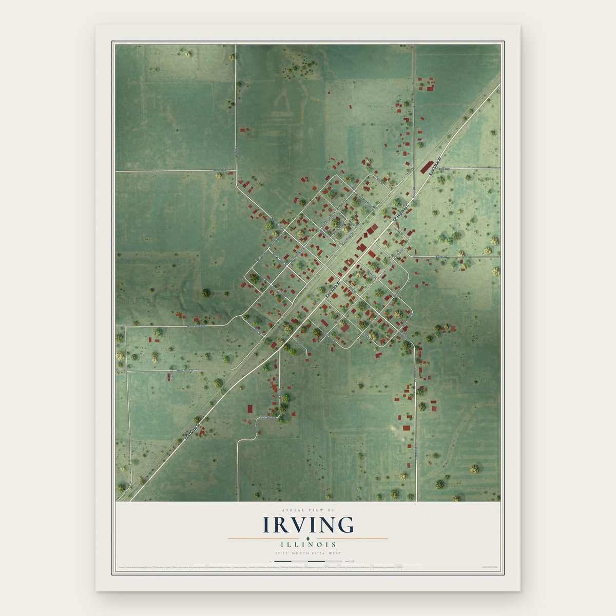 Irving, Illinois map print, the full design
