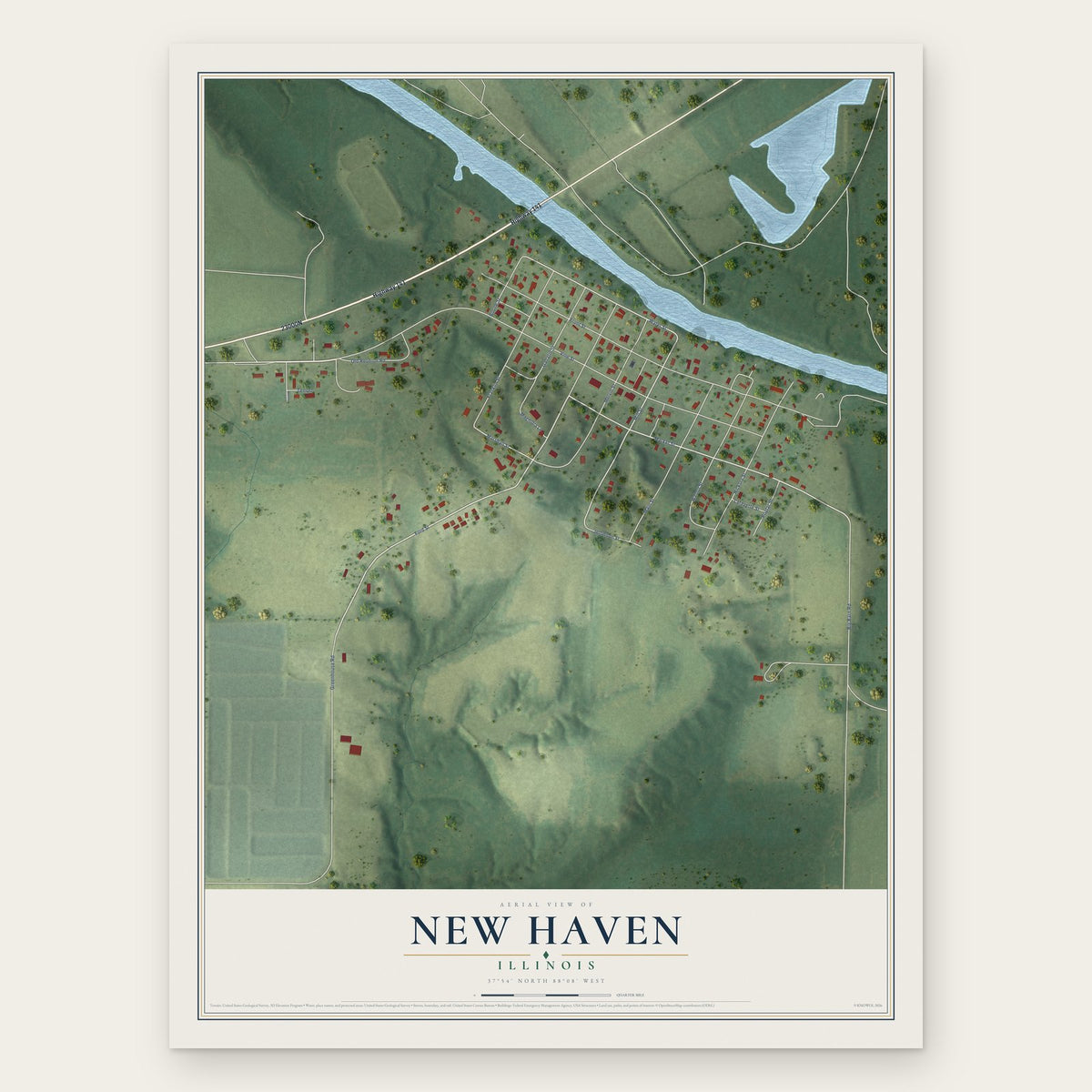New Haven, Illinois map print, the full design