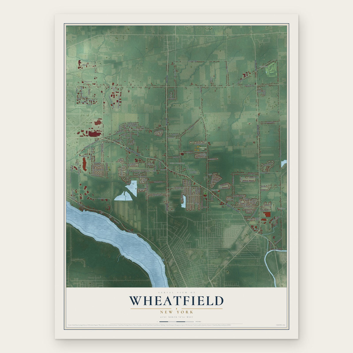 Wheatfield, New York map print, the full design