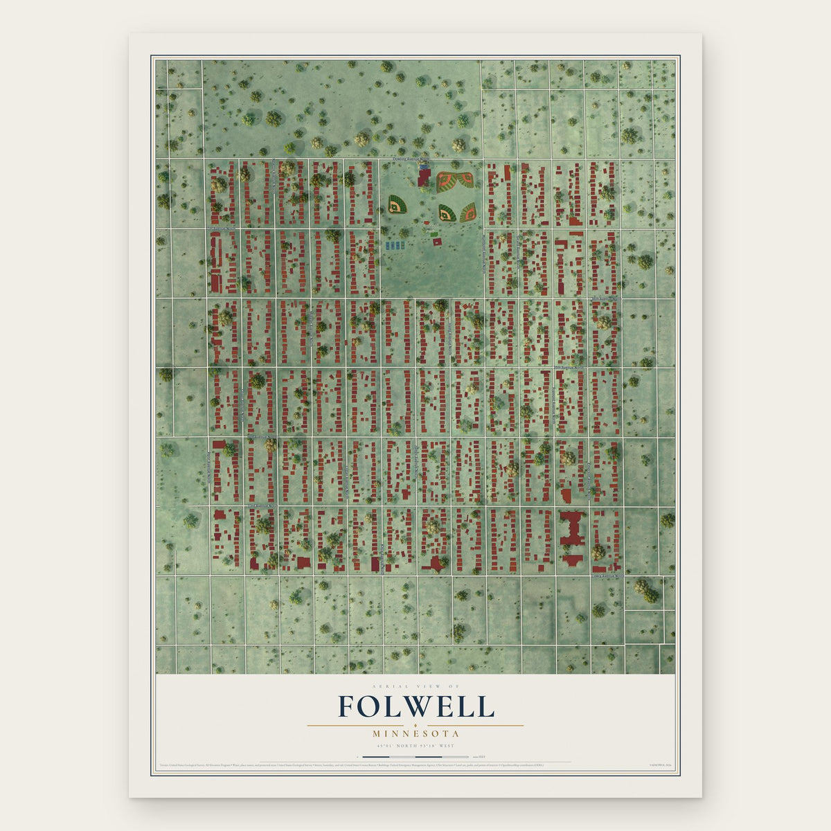 Folwell, Minnesota map print, the full design