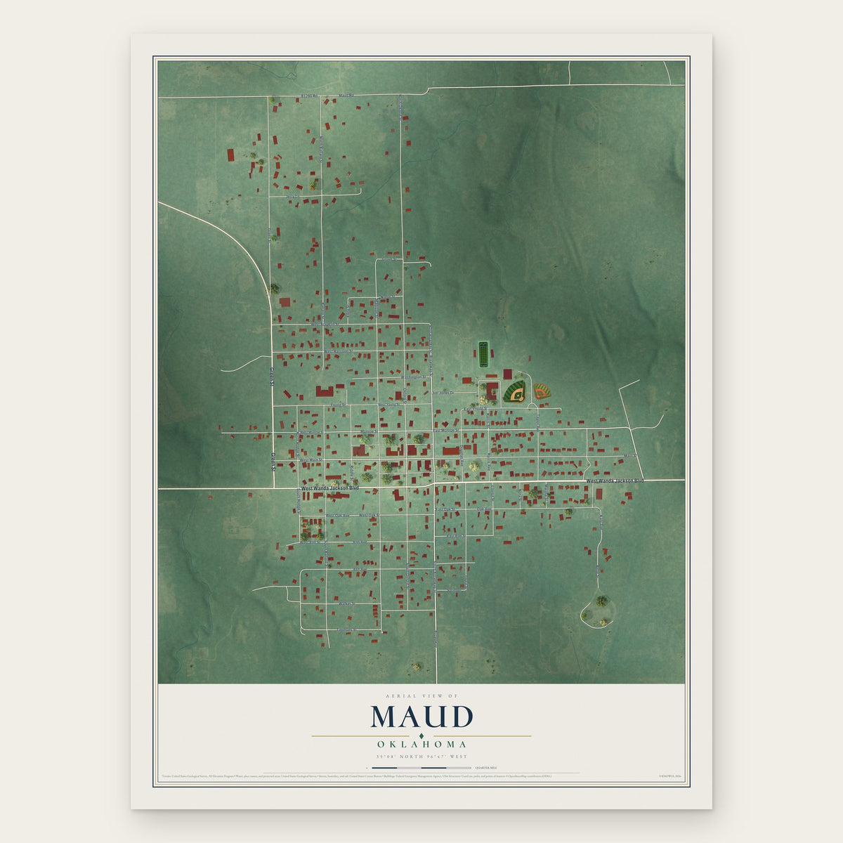 Maud, Oklahoma map print, the full design