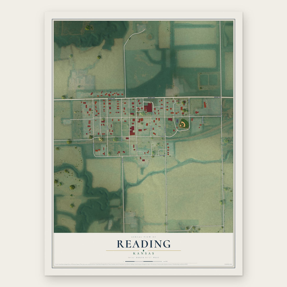 Reading, Kansas map print, the full design