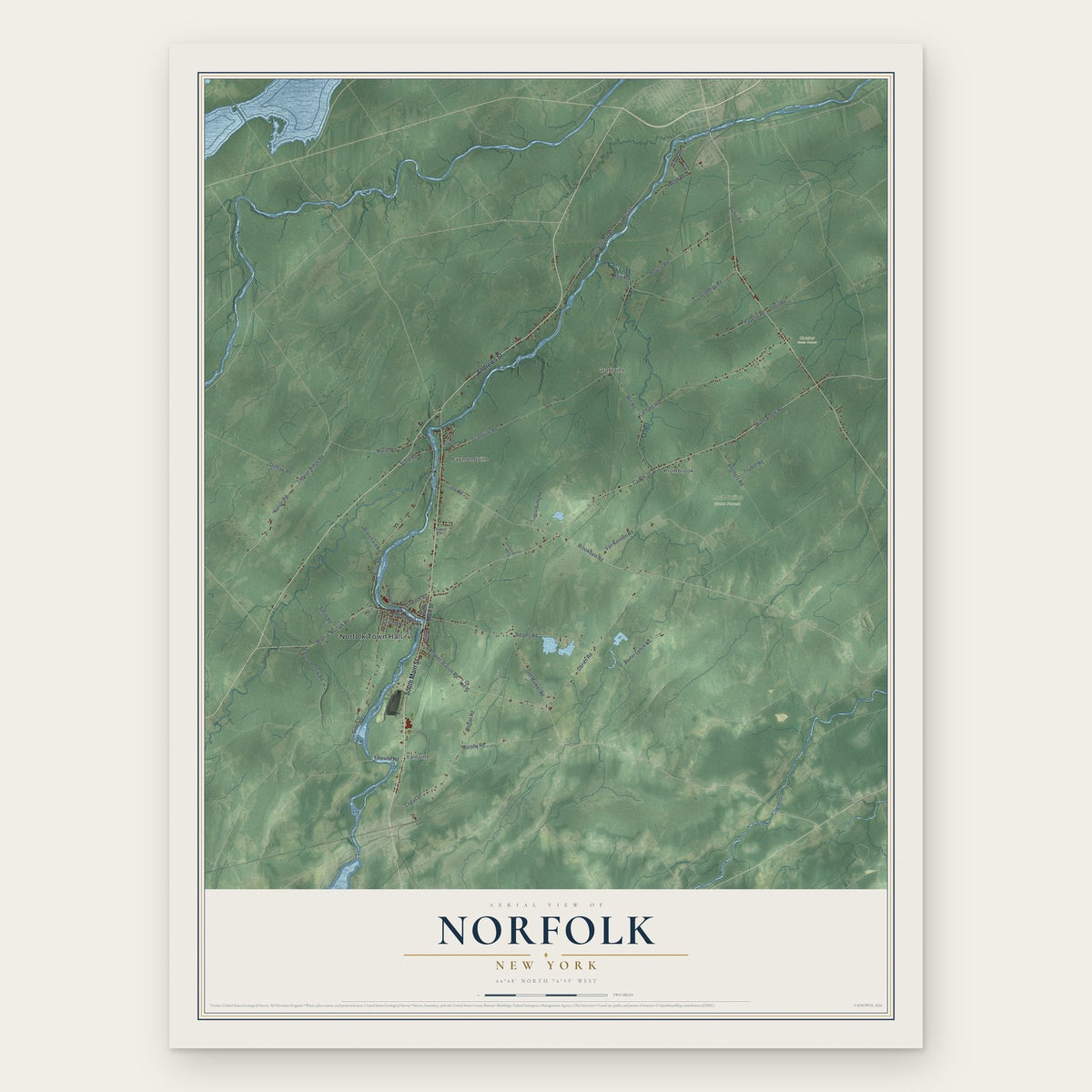 Norfolk, New York map print, the full design