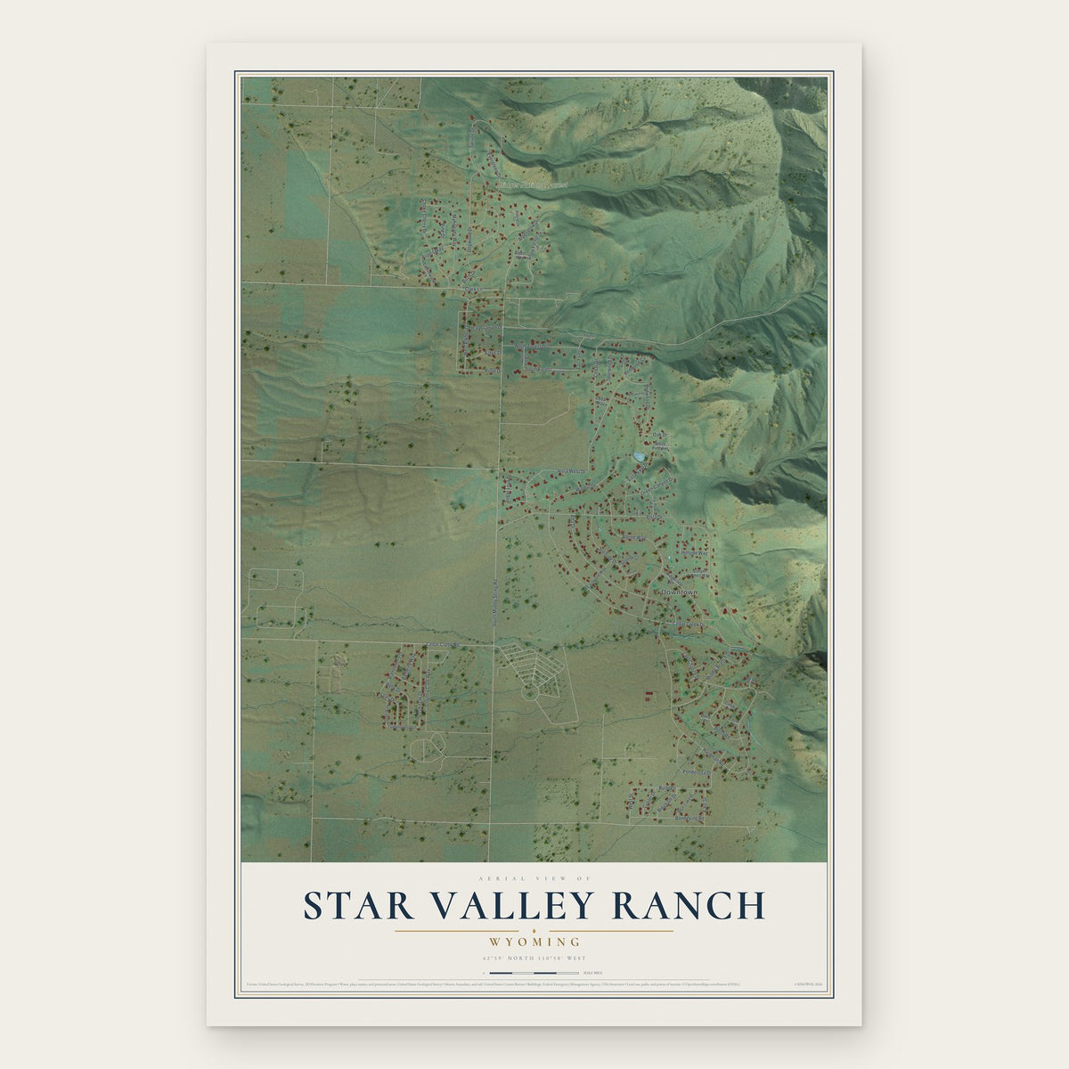 Star Valley Ranch, Wyoming map print, the full design