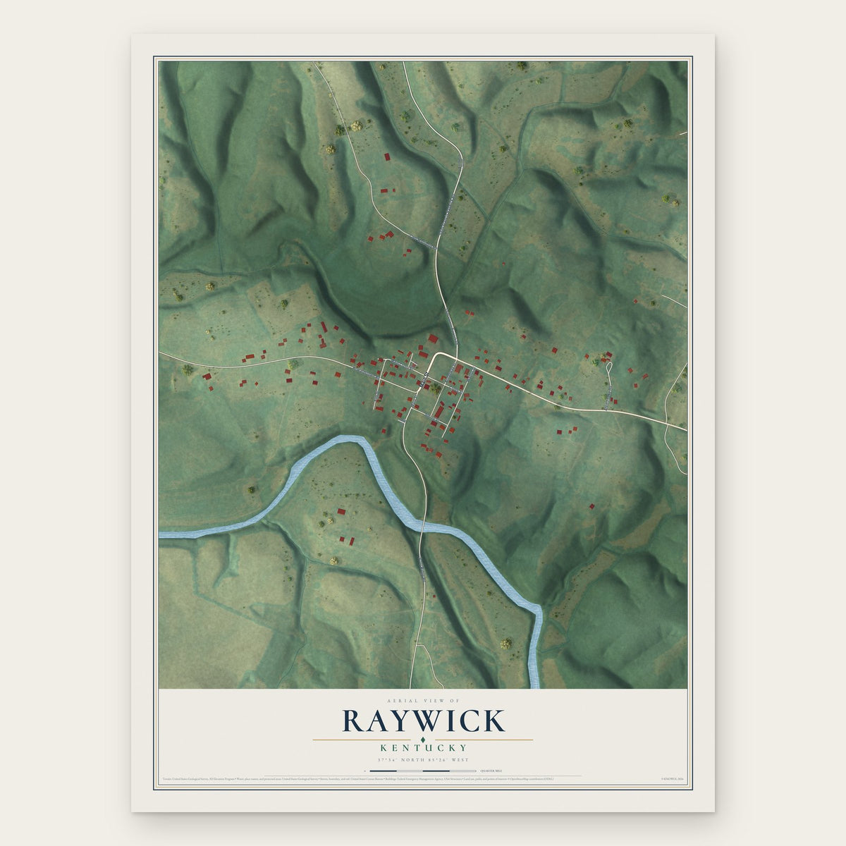Raywick, Kentucky map print, the full design