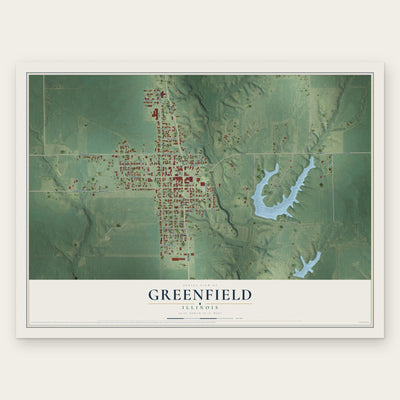 Greenfield, Illinois map print, the full design