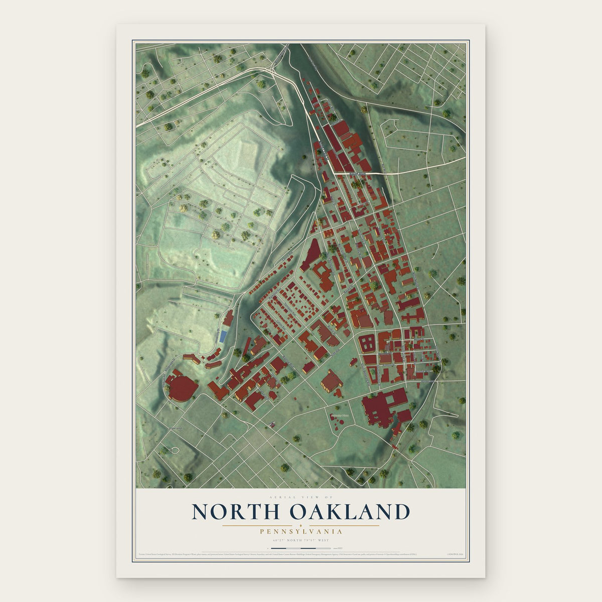 North Oakland, Pennsylvania map print, the full design