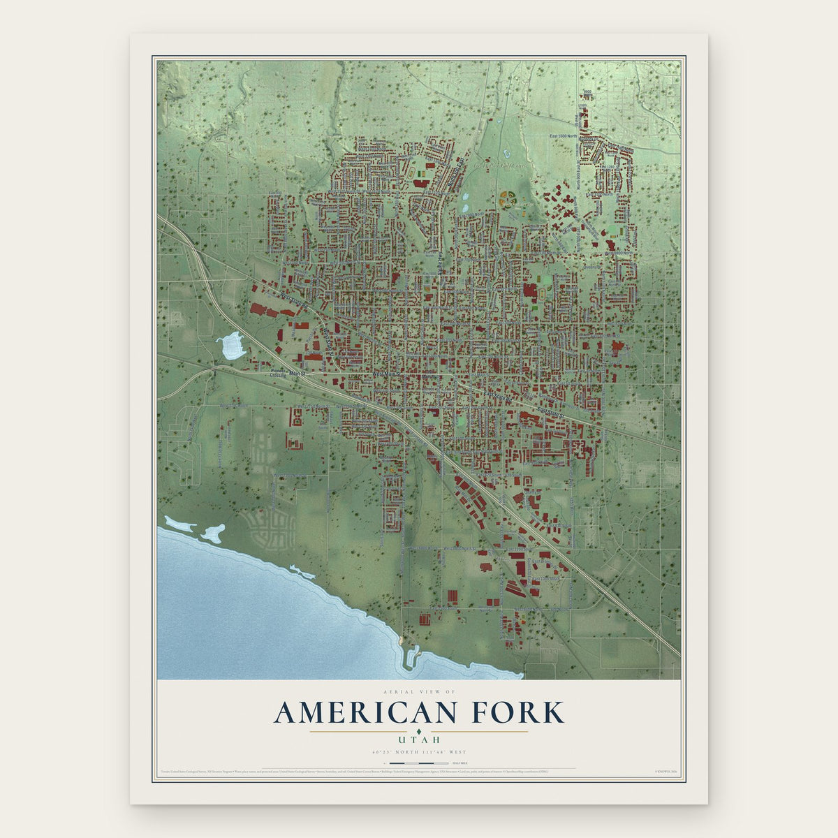 American Fork, Utah map print, the full design