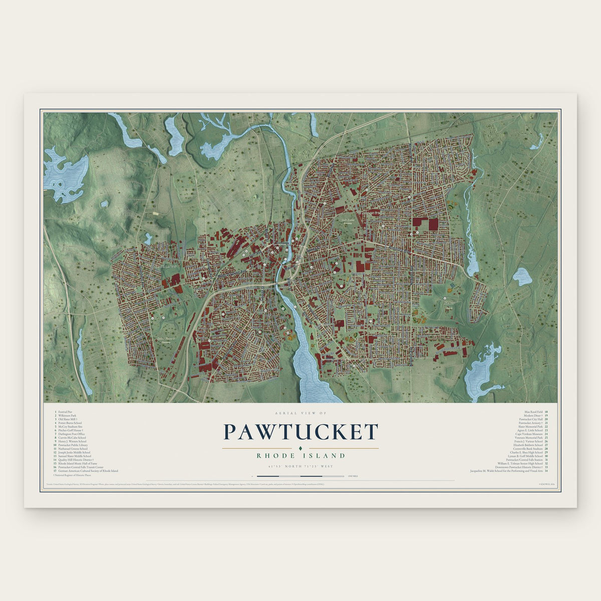 Pawtucket, Rhode Island map print, the full design