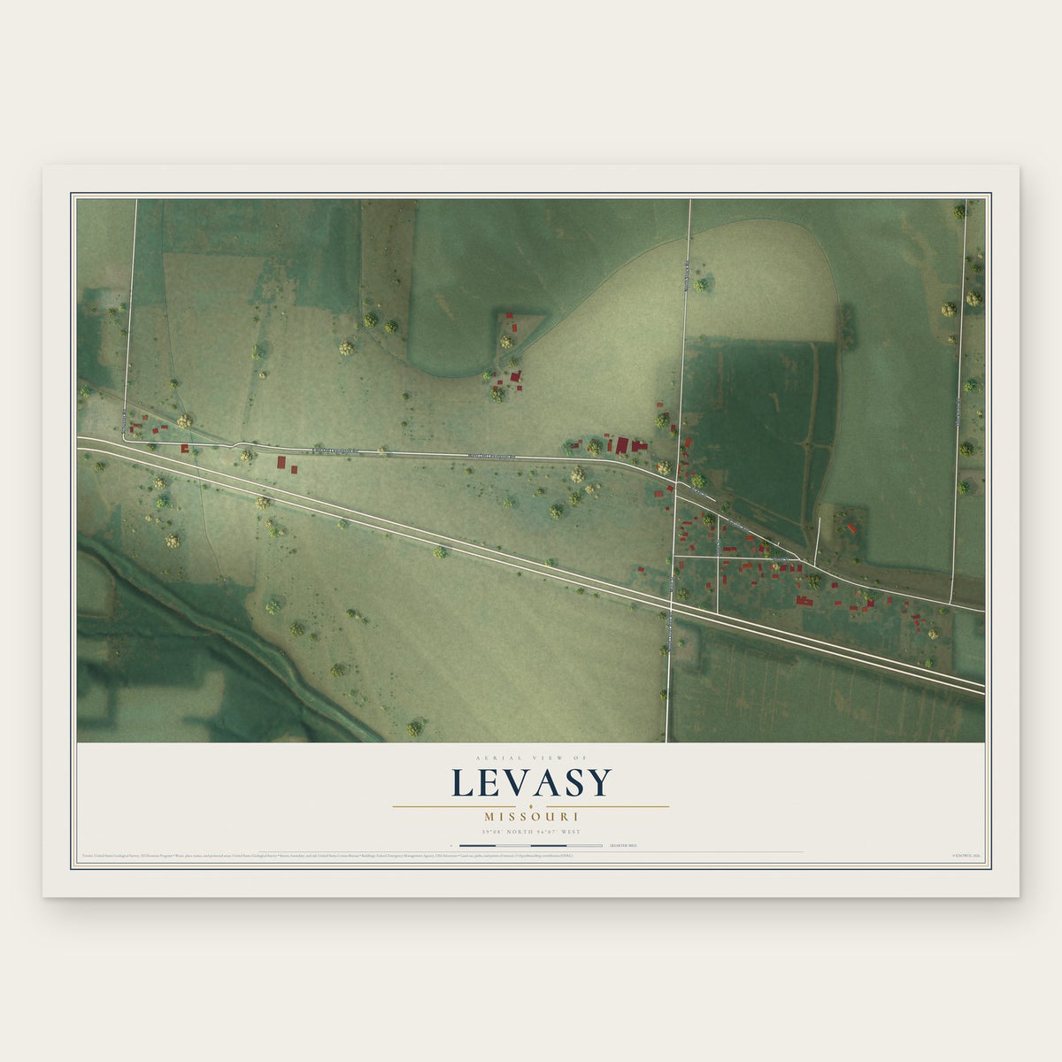 Levasy, Missouri map print, the full design
