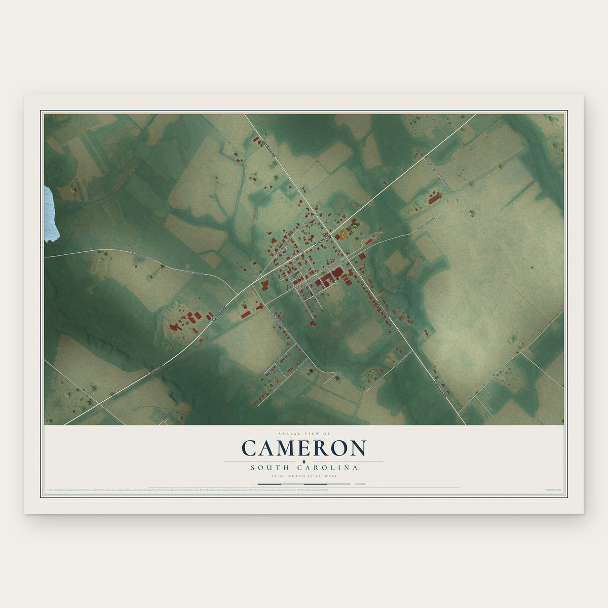 Cameron, South Carolina map print, the full design