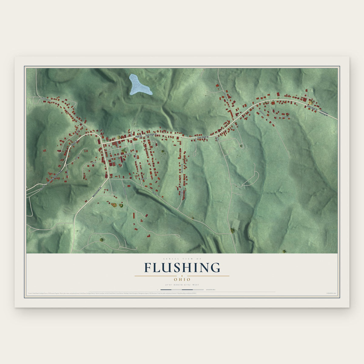 Flushing, Ohio map print, the full design