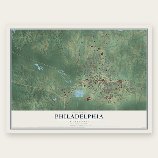 Philadelphia, Mississippi map print, the full design
