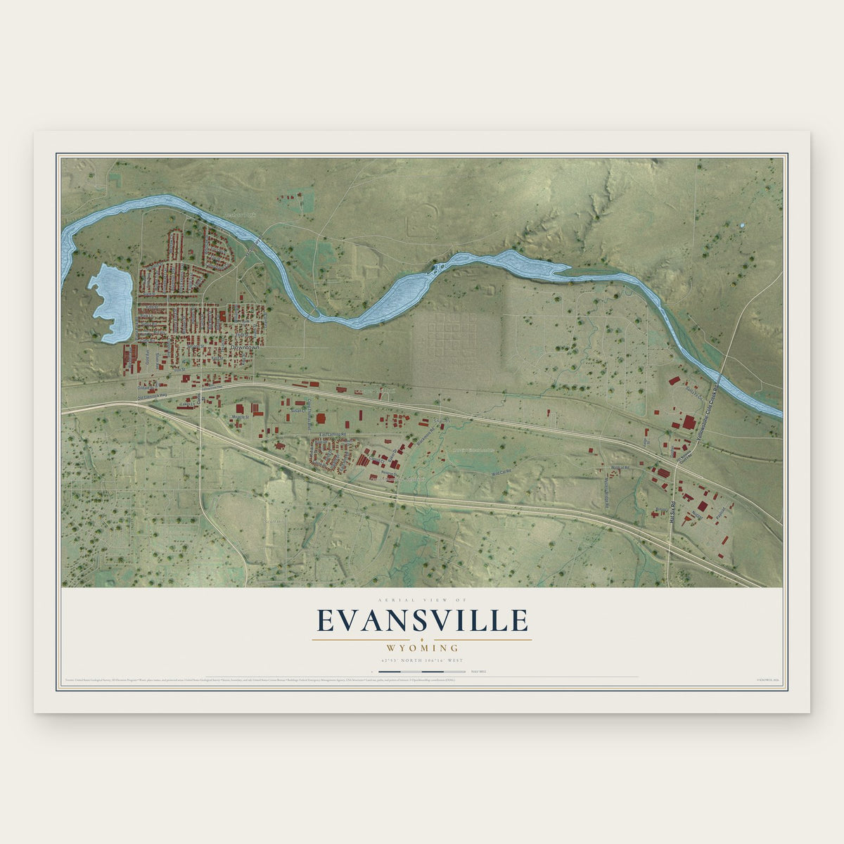 Evansville, Wyoming map print, the full design