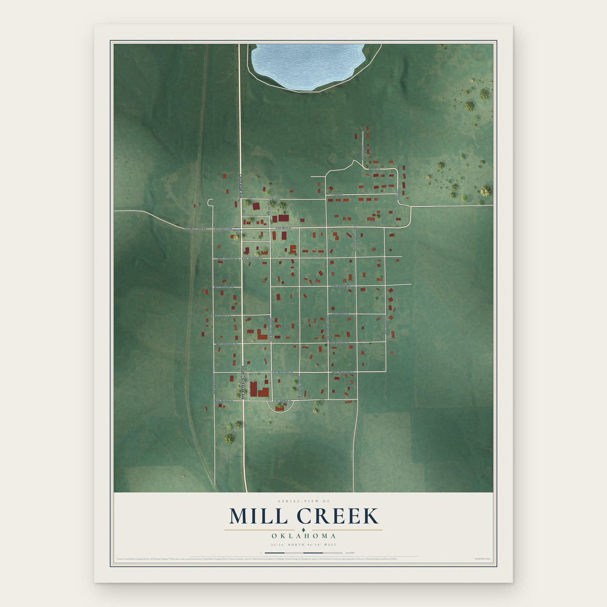 Mill Creek, Oklahoma map print, the full design