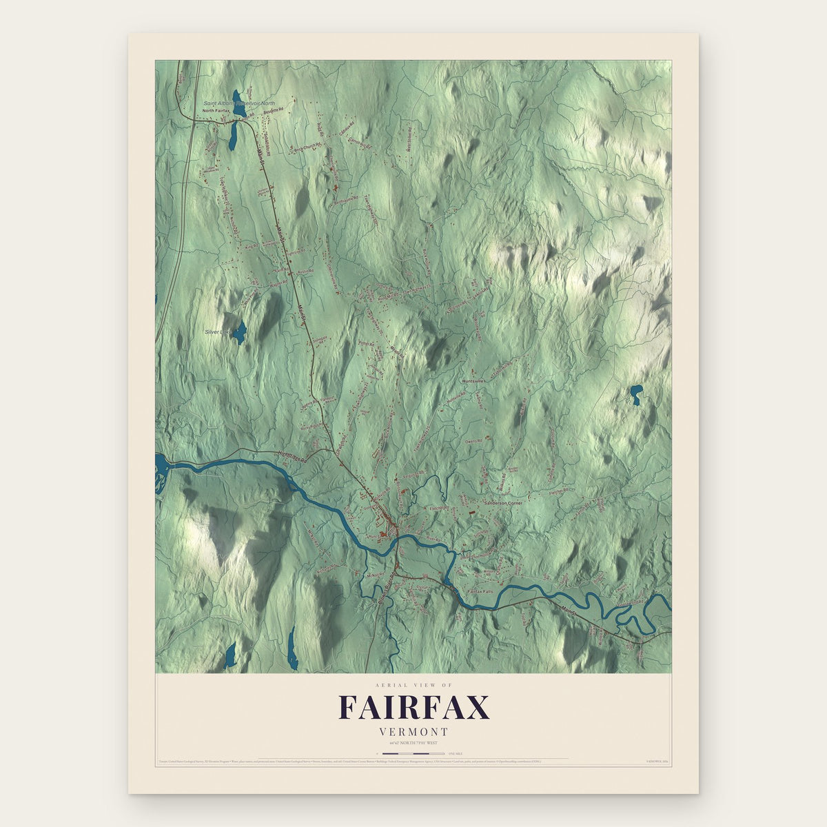 Fairfax, Vermont map print, the full design