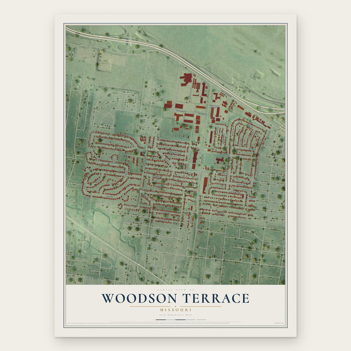 Woodson Terrace, Missouri map print, the full design