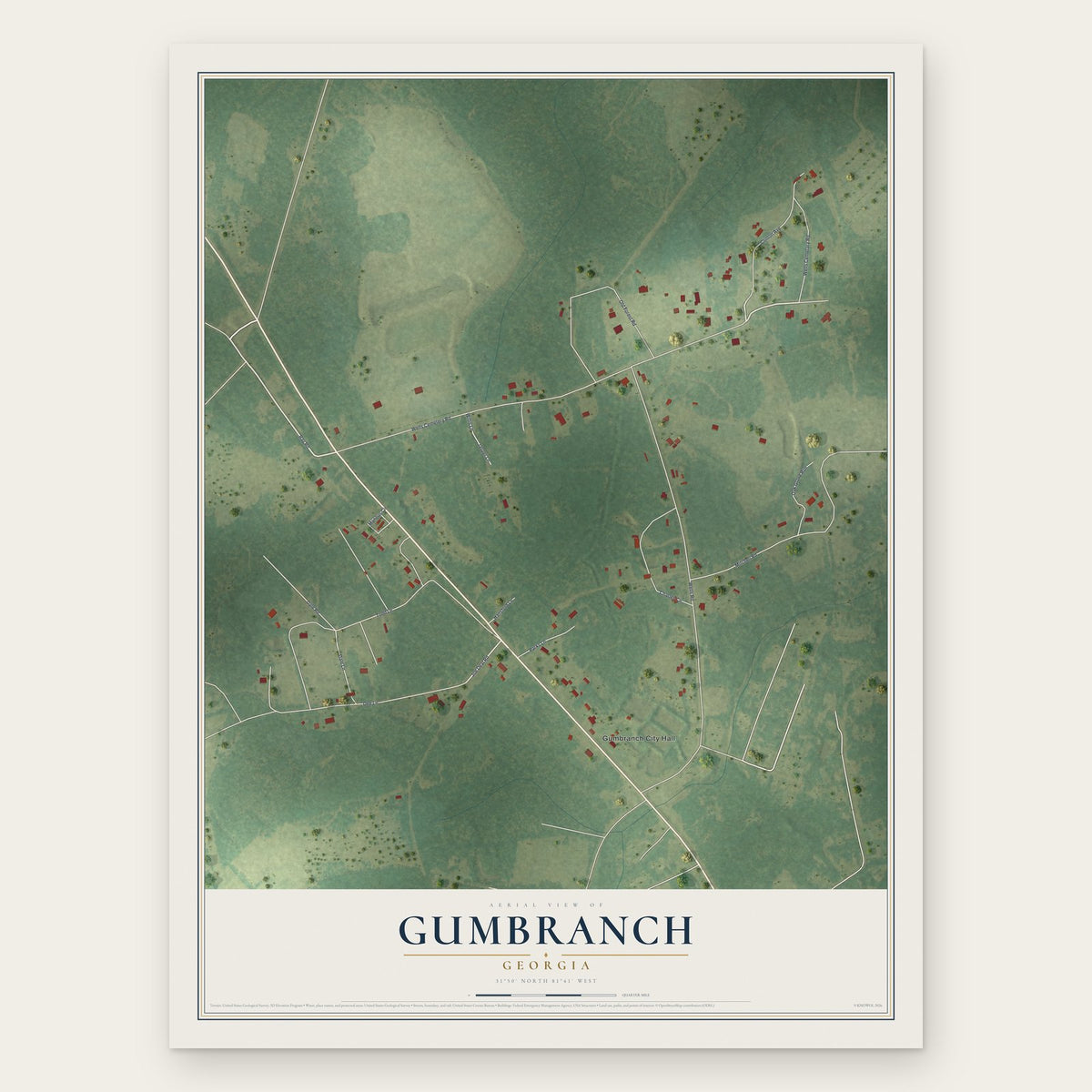 Gumbranch, Georgia map print, the full design