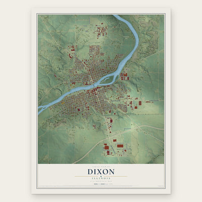 Dixon, Illinois map print, the full design