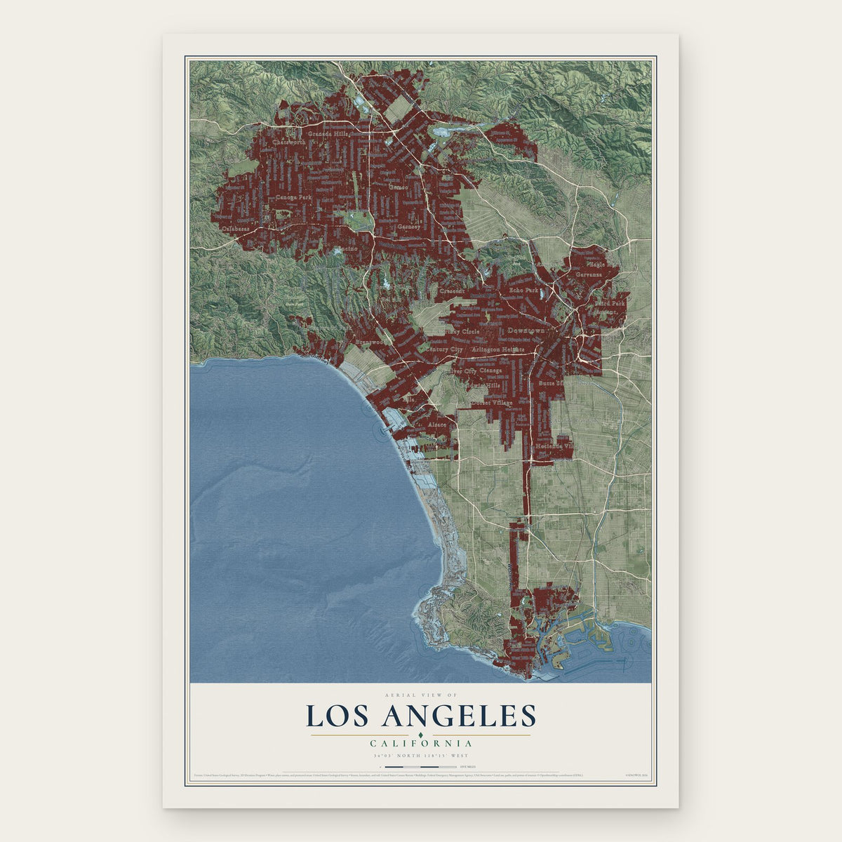 Los Angeles, California map print, the full design