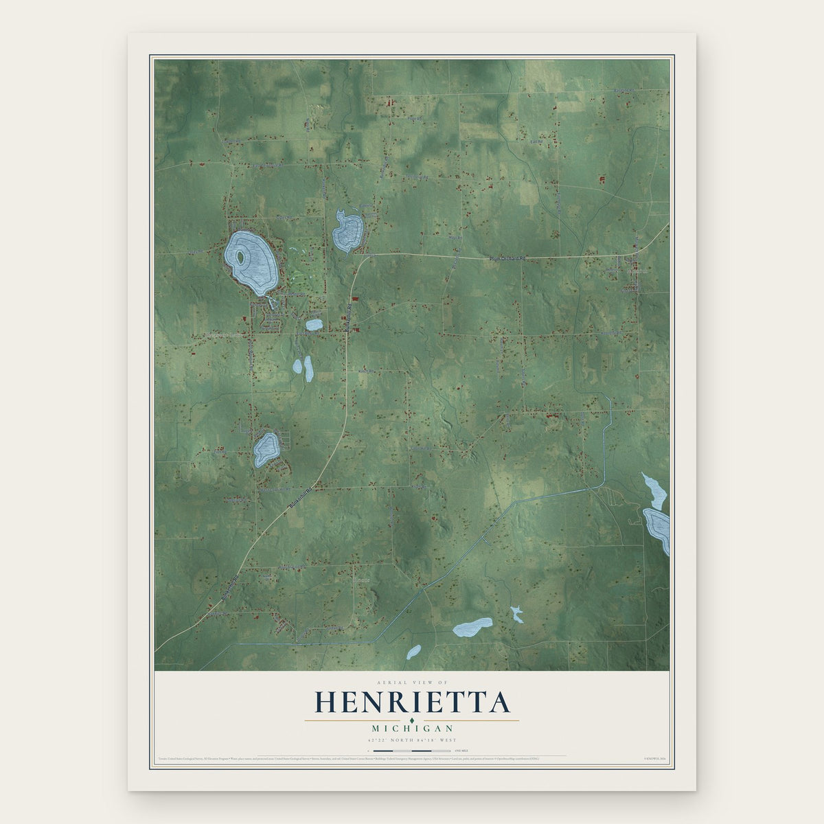 Henrietta, Michigan map print, the full design