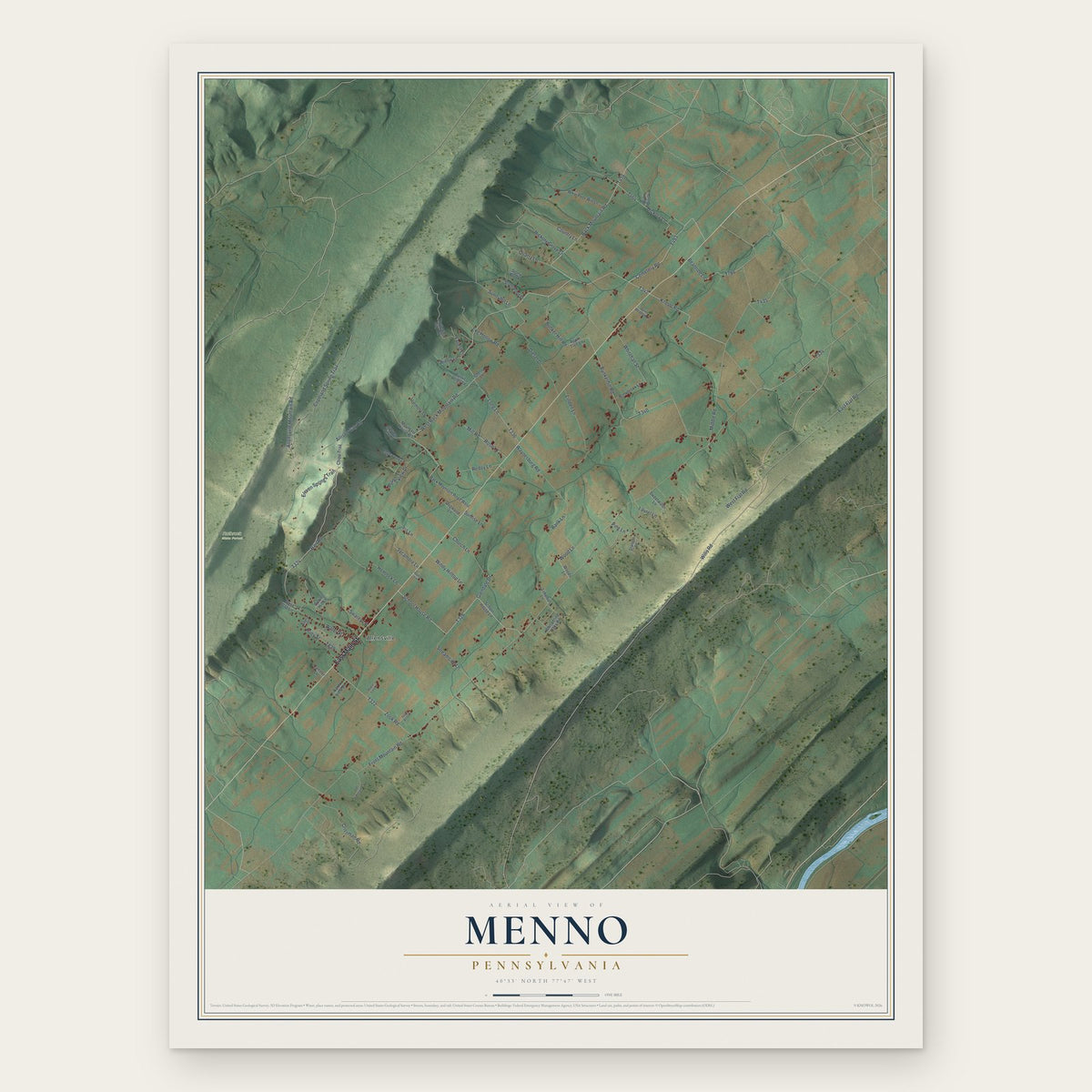 Menno, Pennsylvania map print, the full design