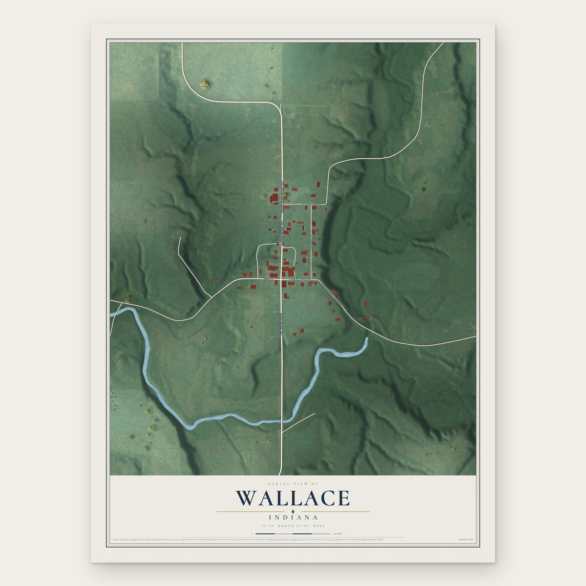 Wallace, Indiana map print, the full design