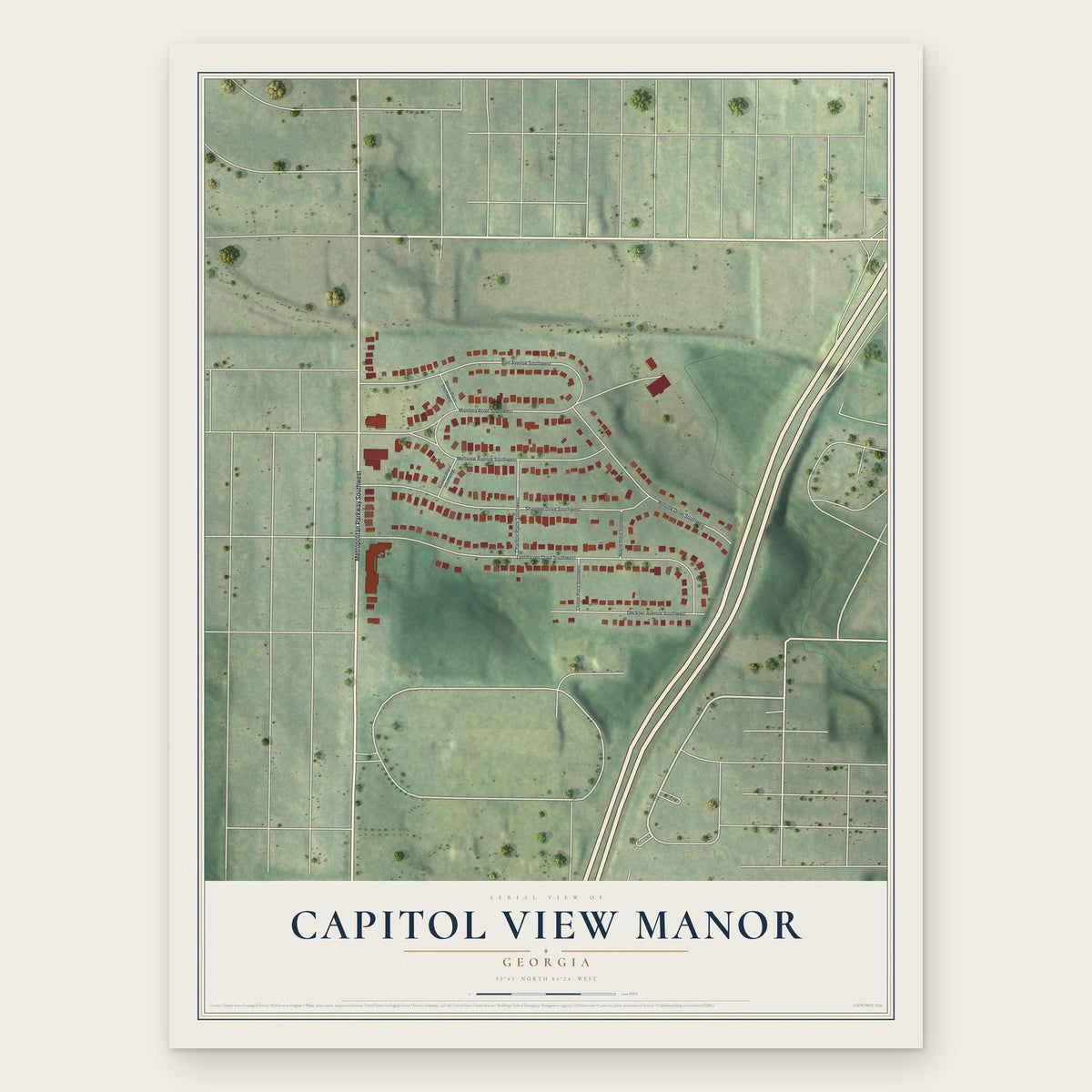 Capitol View Manor, Georgia map print, the full design
