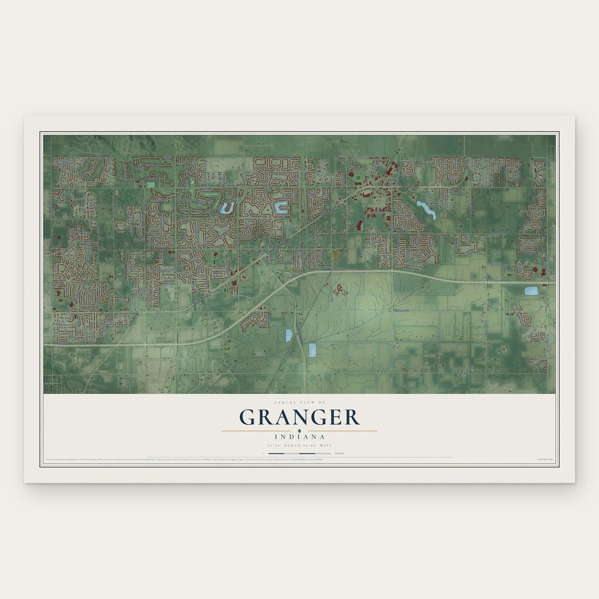 Granger, Indiana map print, the full design