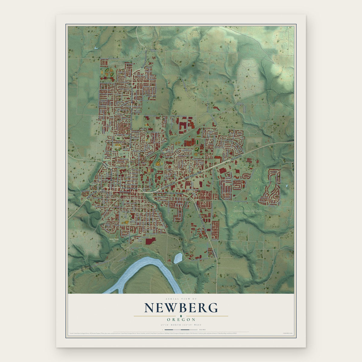 Newberg, Oregon map print, the full design